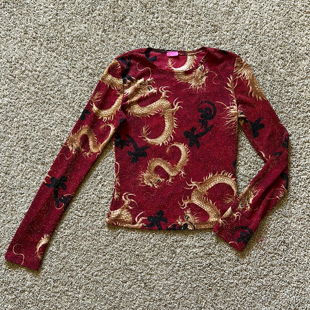 y2k red dragon blouse